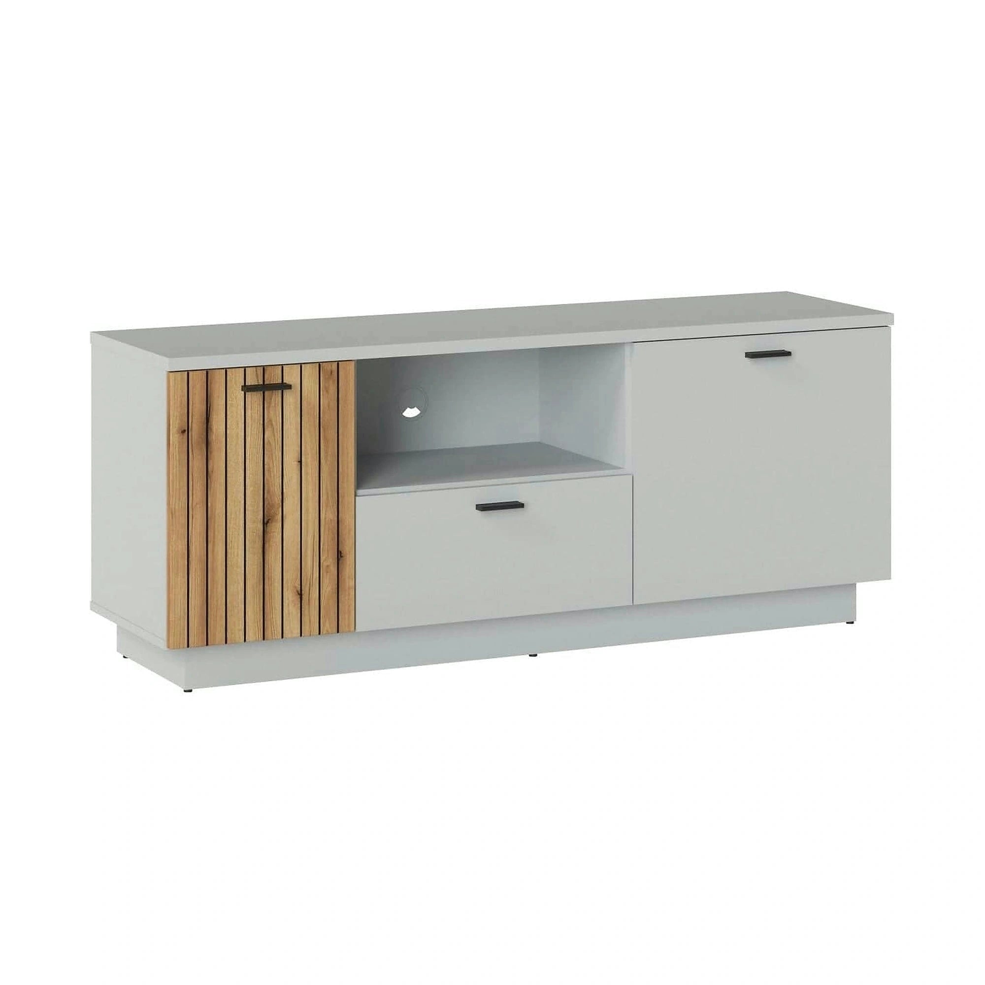Comoda TV VERO, alb/stejar, PAL laminat, 145x40x59 cm