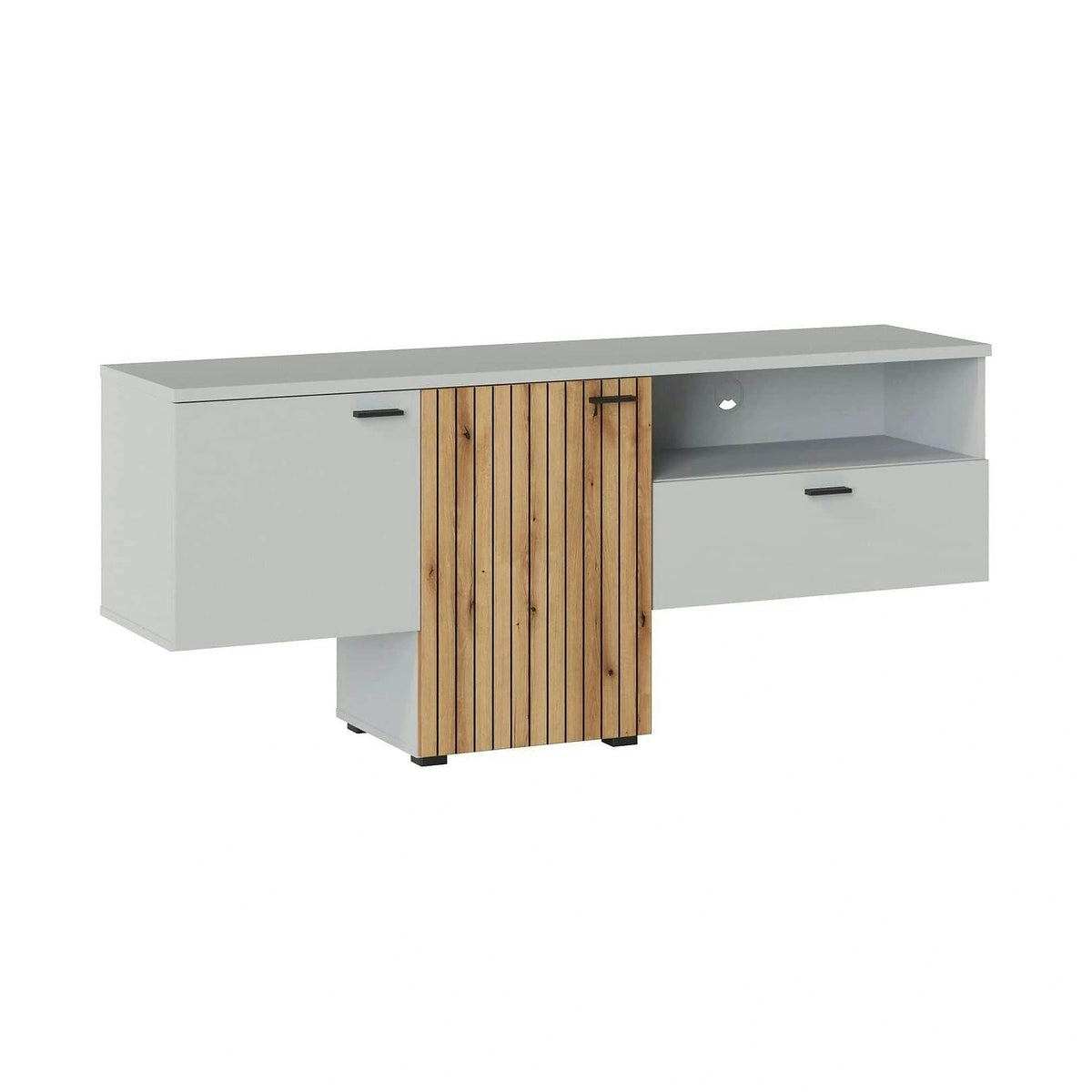 Comoda TV VERO, alb/stejar, PAL laminat, 160x40x69 cm