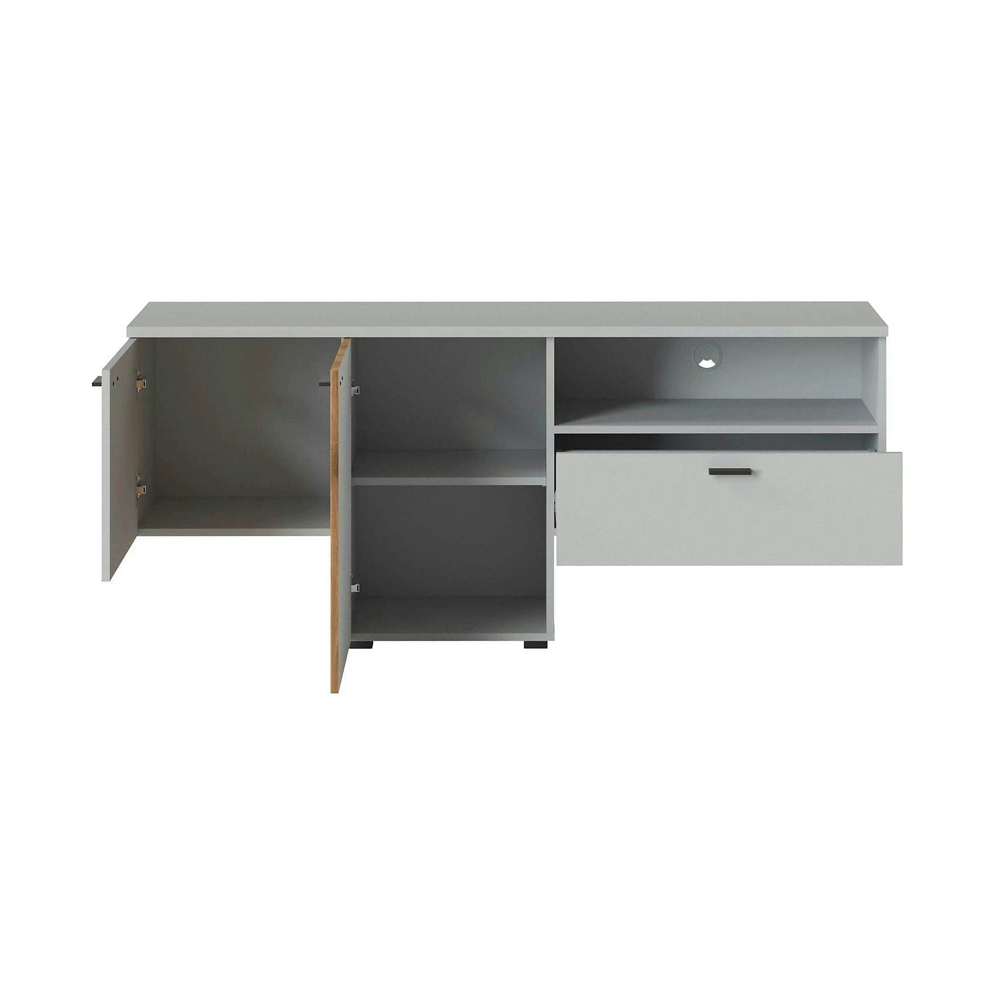 Comoda TV VERO, alb/stejar, PAL laminat, 160x40x69 cm