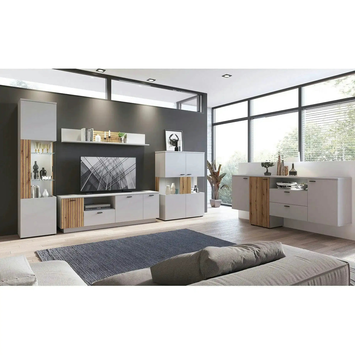 Comoda TV VERO, alb/stejar, PAL laminat, 180x40x59 cm