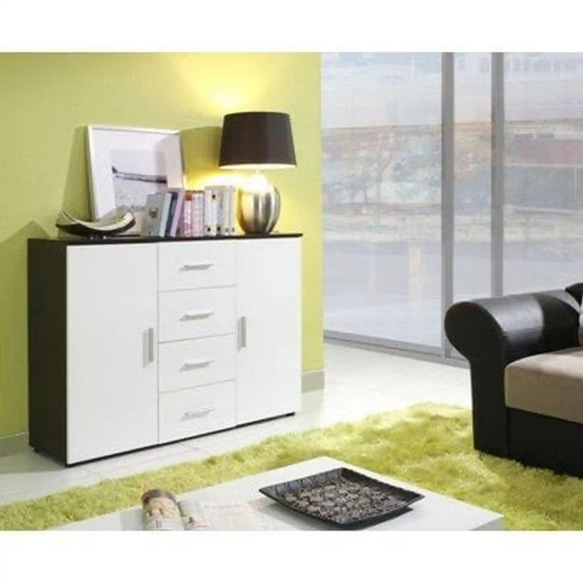 Comoda UNI, alb lucios/wenge, PAL laminat, 132x38x92 cm