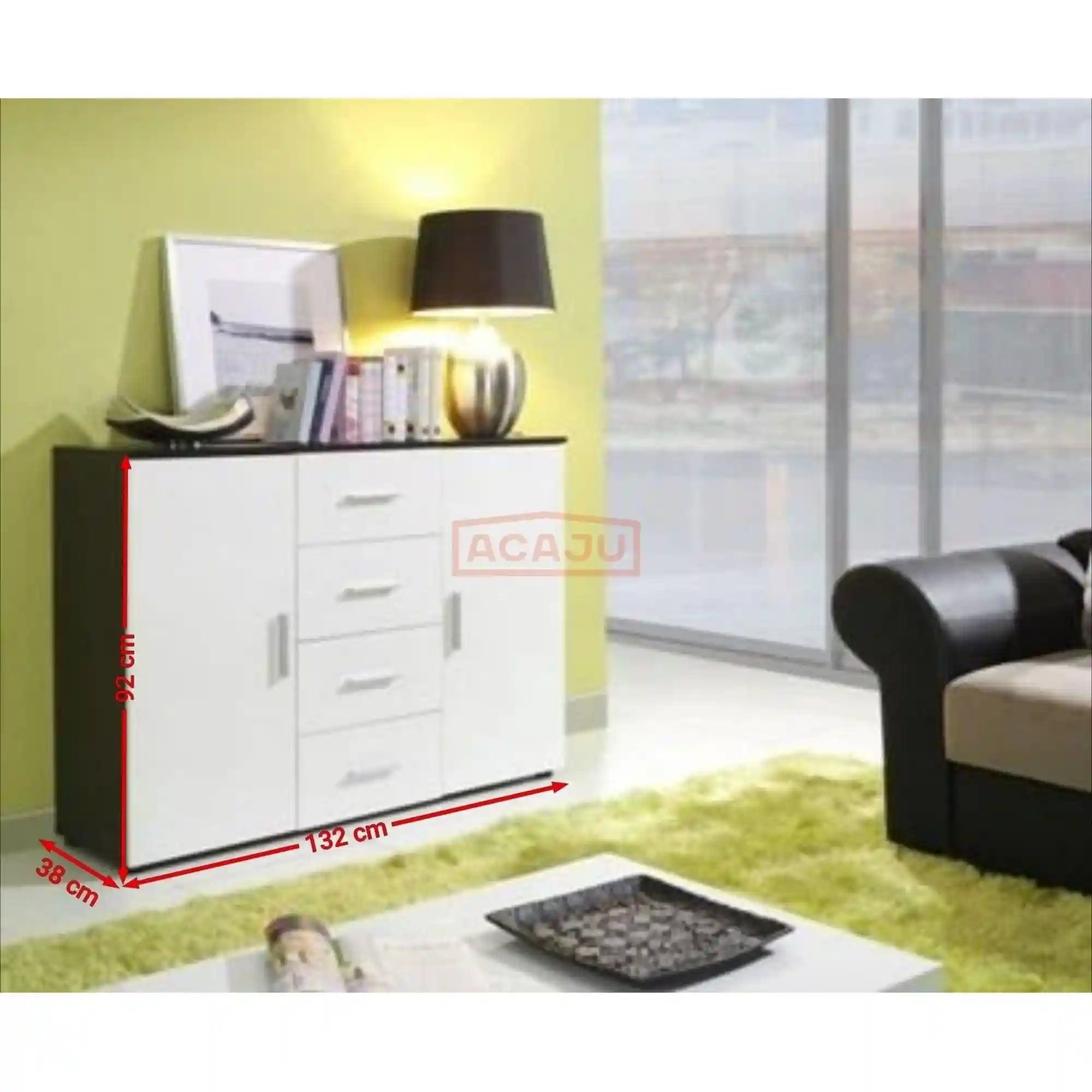 Comoda UNI, alb lucios/wenge, PAL laminat, 132x38x92 cm