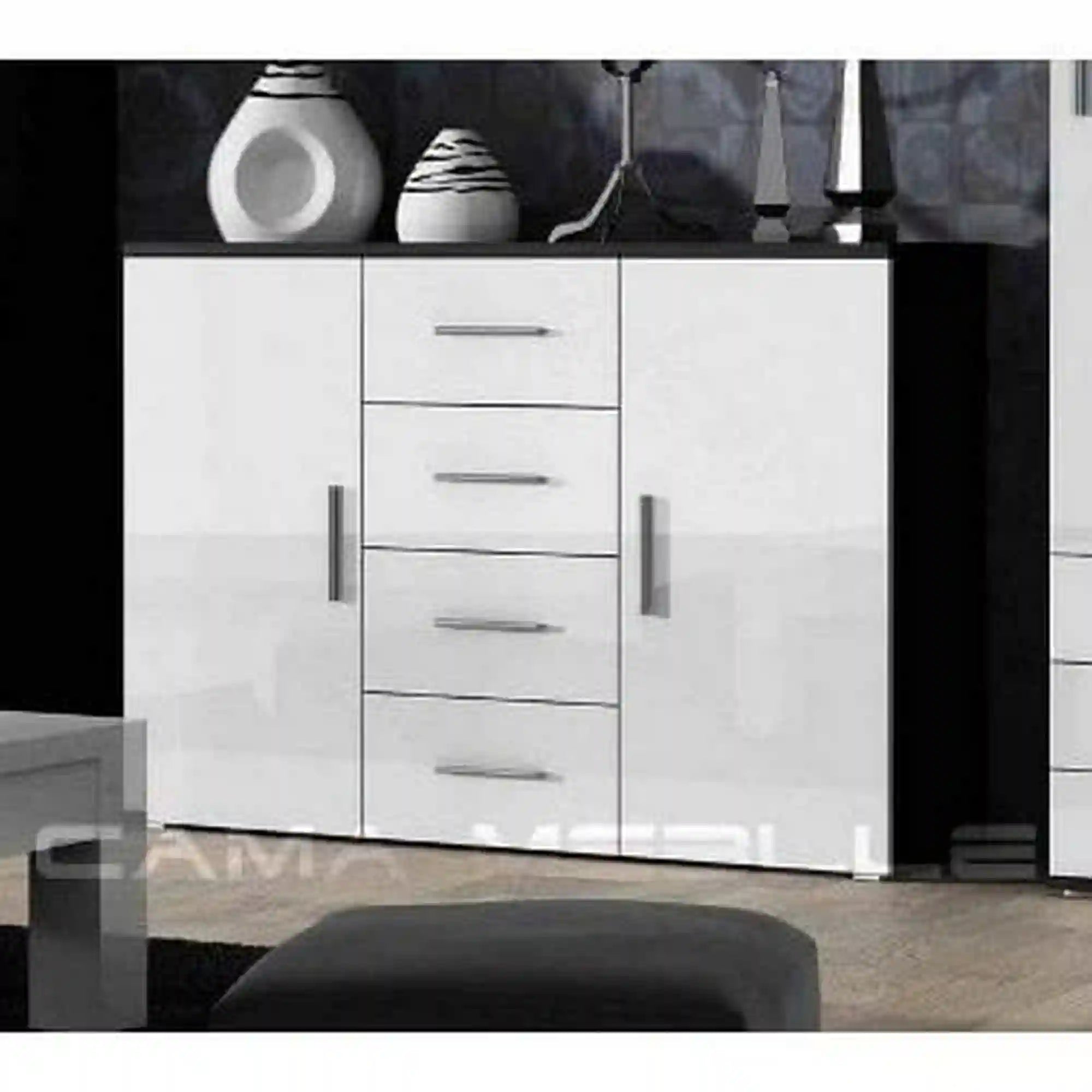 Comoda UNI, negru/alb, PAL laminat, 132x38x92 cm