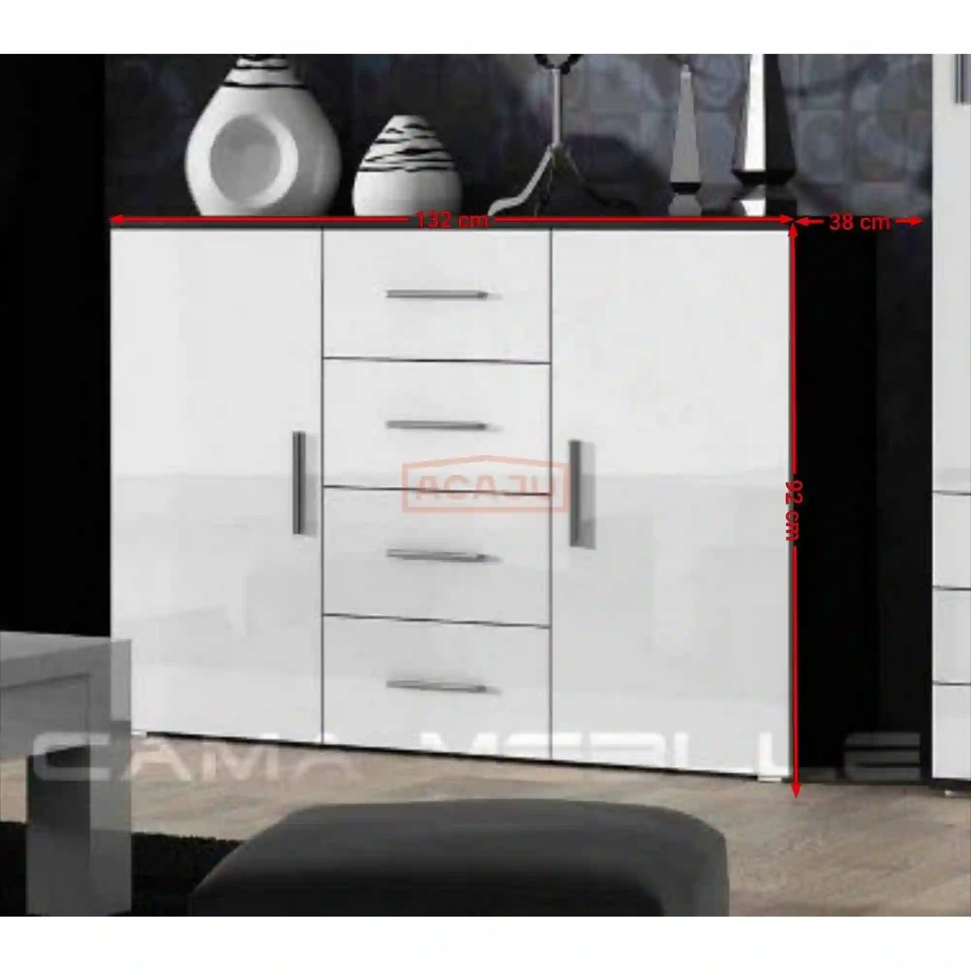 Comoda UNI, negru/alb, PAL laminat, 132x38x92 cm