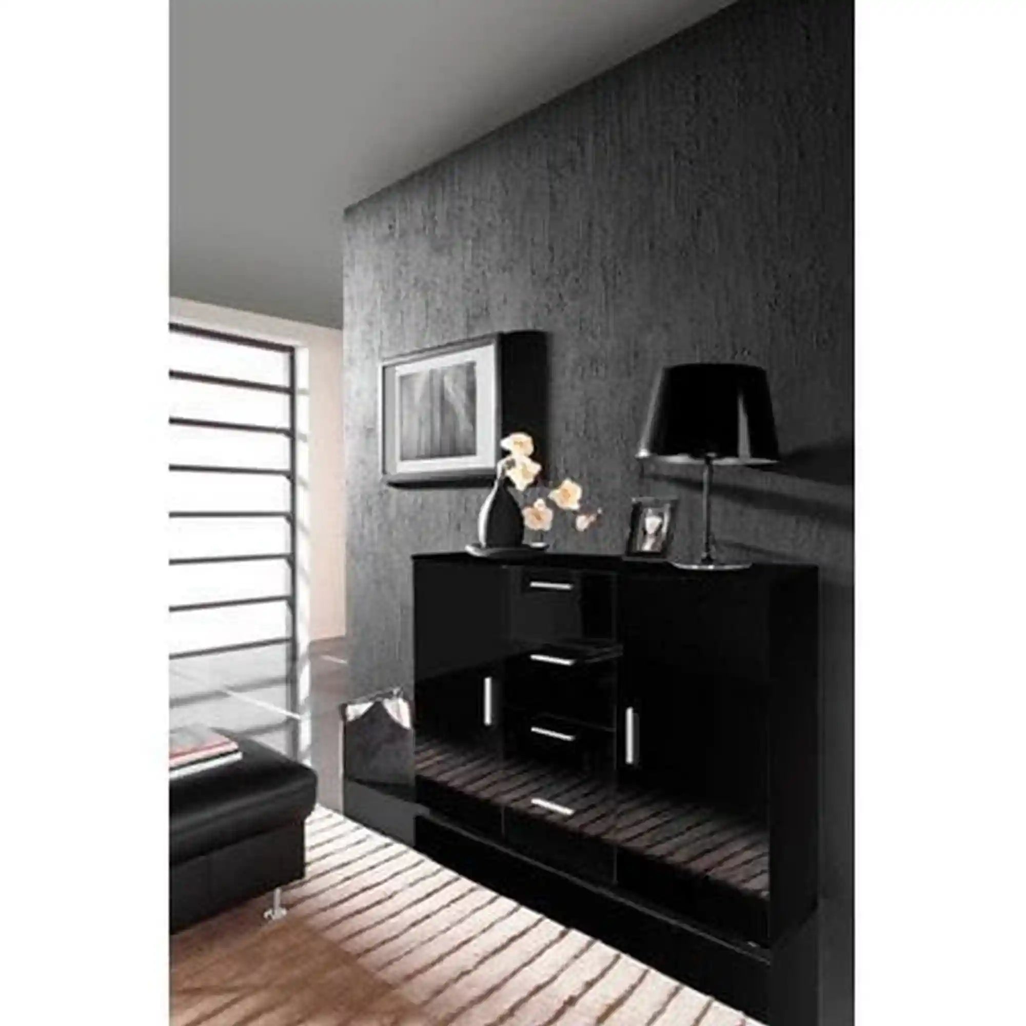 Comoda UNI, negru, PAL laminat, 132x38x92 cm