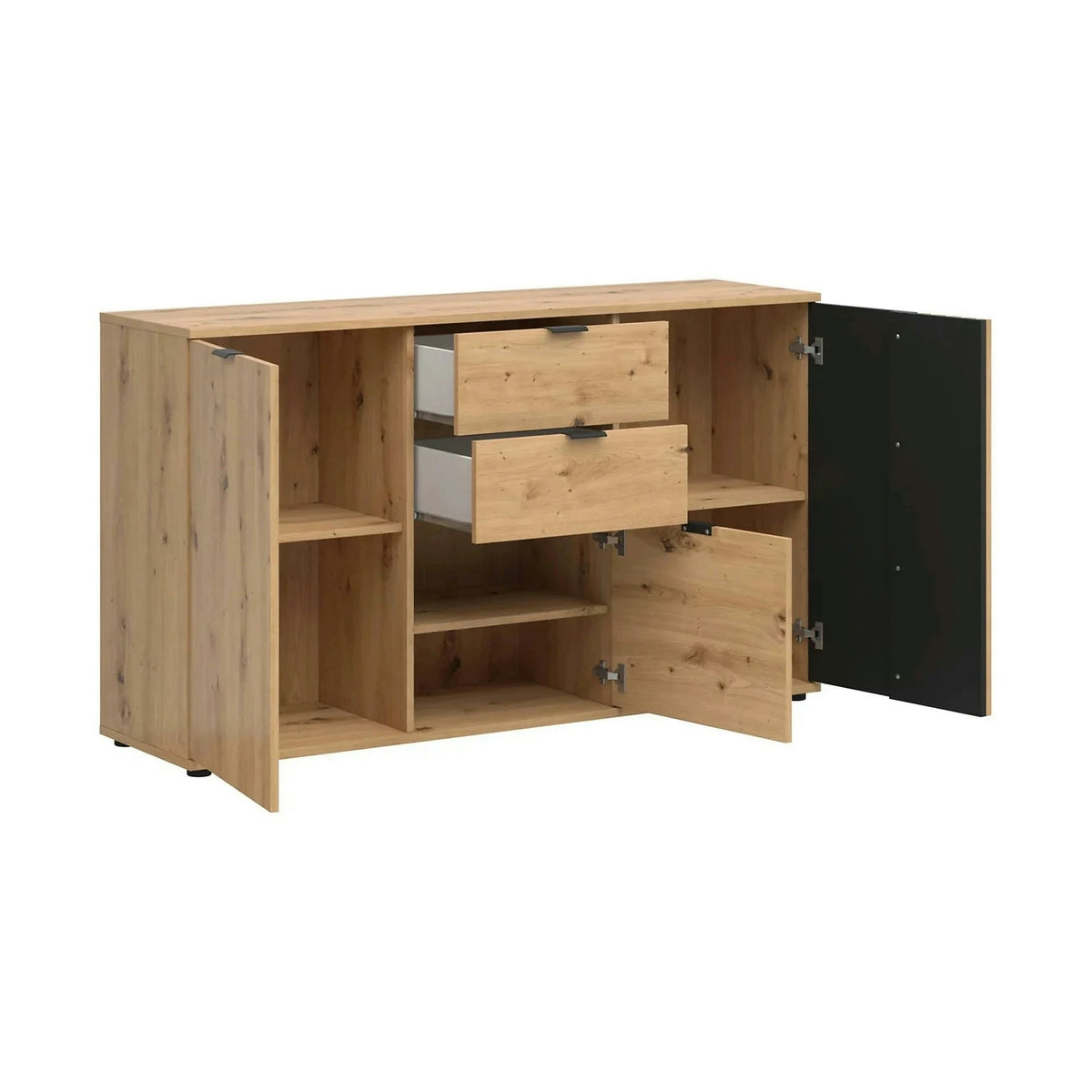 Comoda VABRES, stejar artisan/negru mat, PAL laminat, 151x40x87 cm