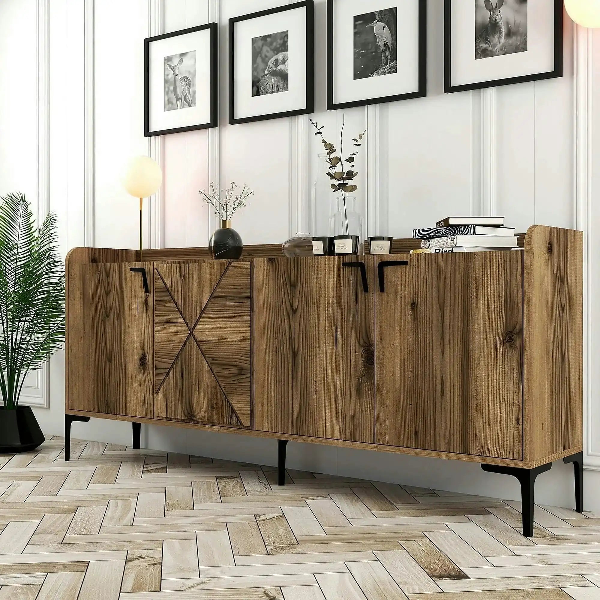 Comoda Venedik, nuc/negru, PAL melaminat/metal, 180x35x78 cm