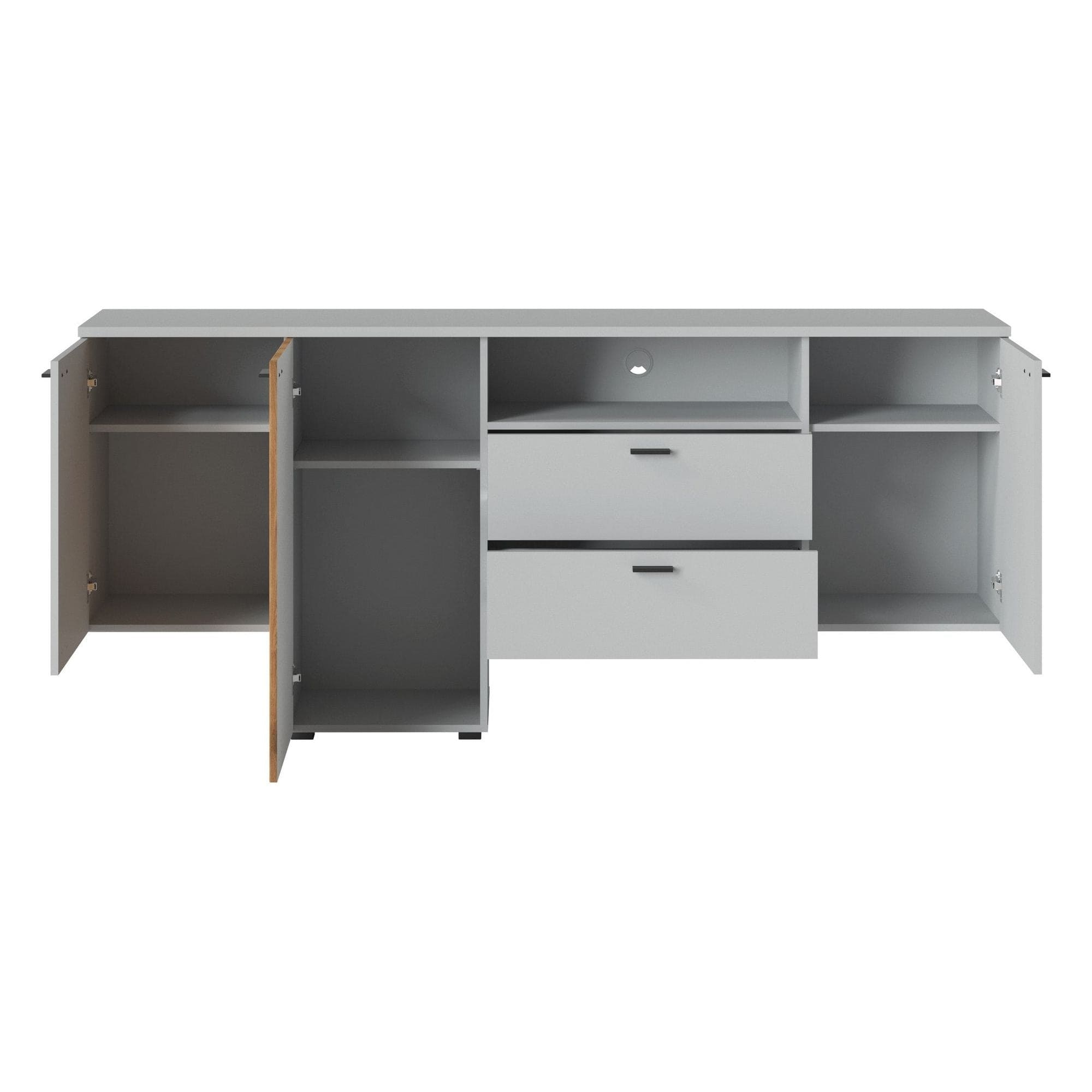 Comoda VERO, alb/stejar, PAL laminat, 205x40x91 cm