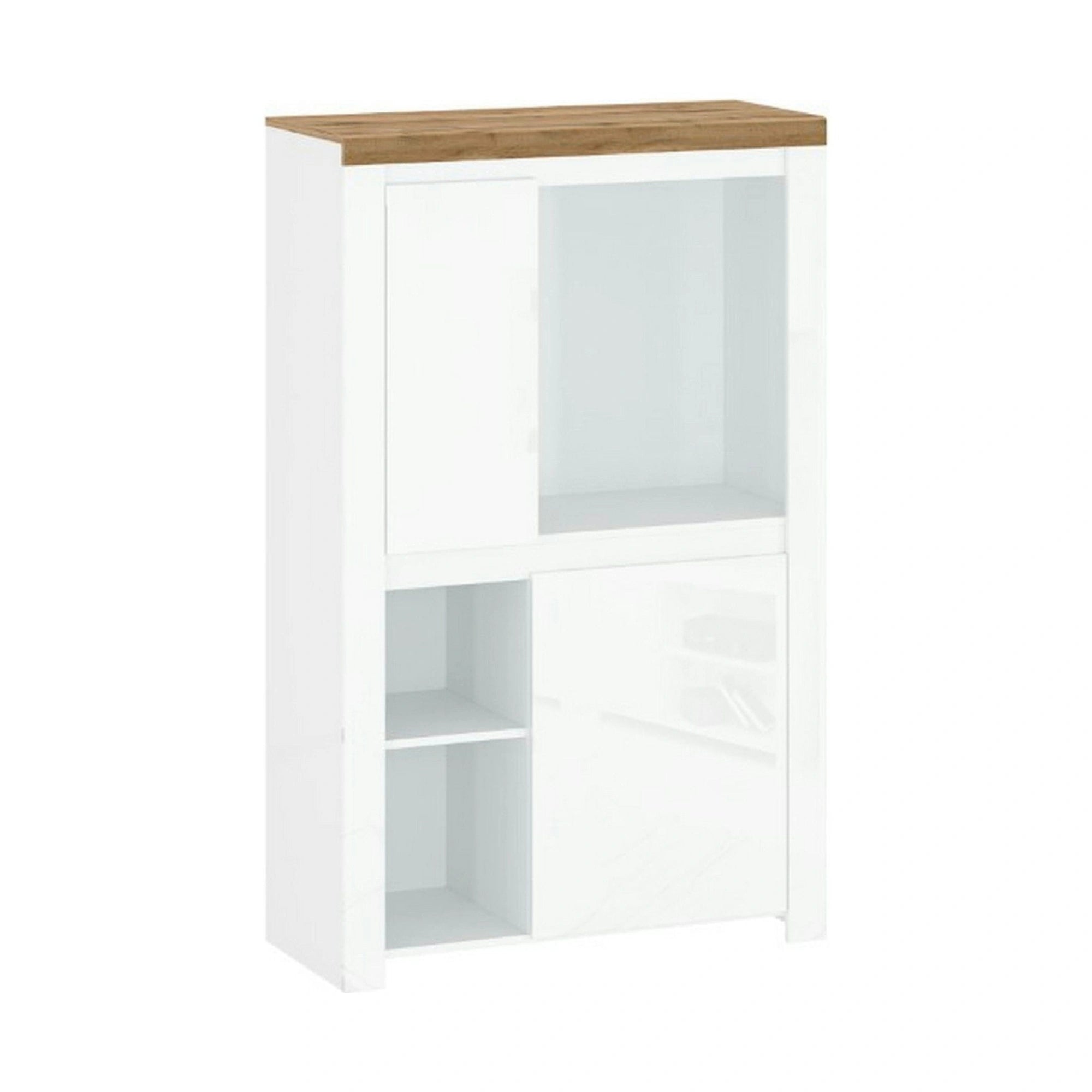Comoda VIGO 2D, alb lucios/stejar wotan, PAL laminat, 98x42x157 cm