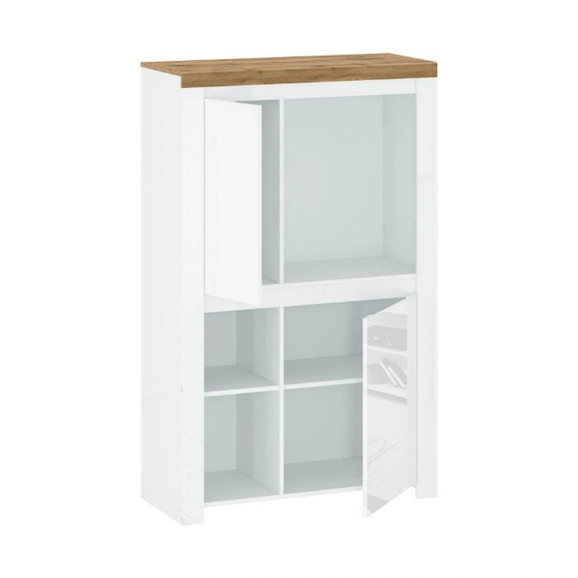 Comoda VIGO 2D, alb lucios/stejar wotan, PAL laminat, 98x42x157 cm