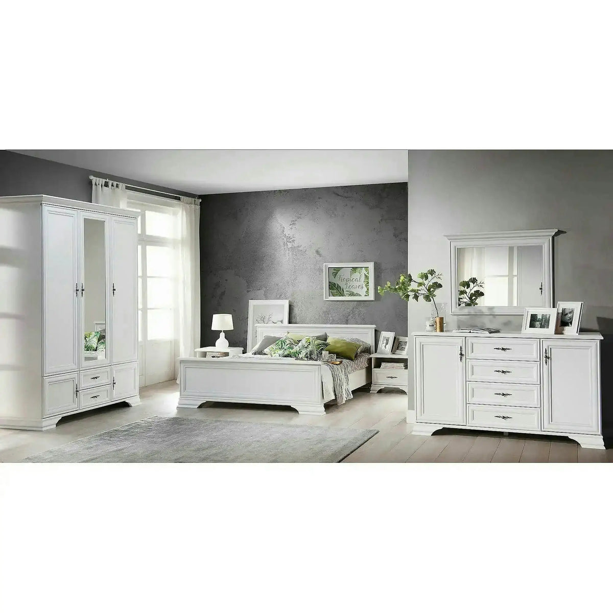 Comoda vintage alba IDENTO, PAL, 154x45x90 cm