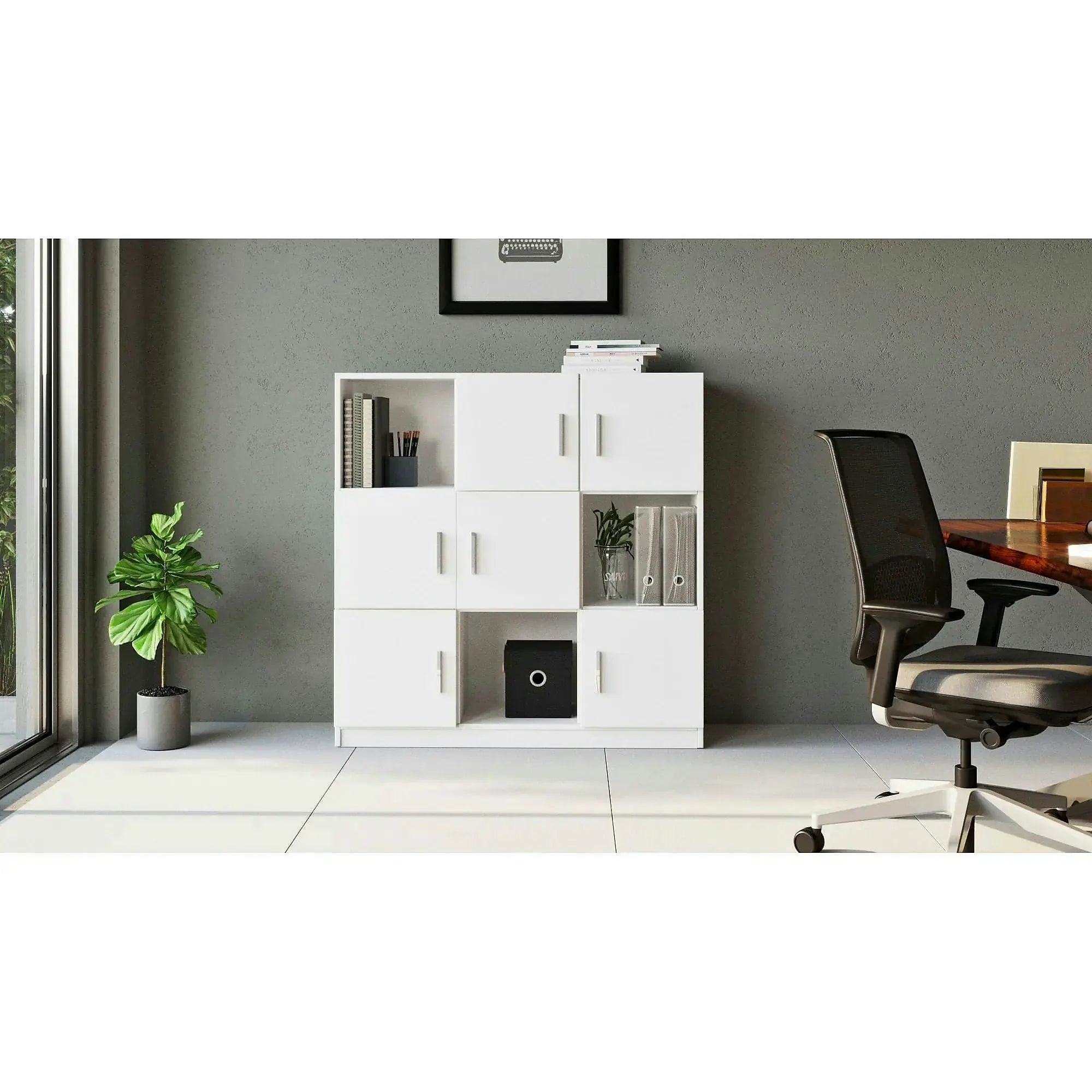 Comoda VO7-W, alb, PAL melaminat, 120x38x122 cm
