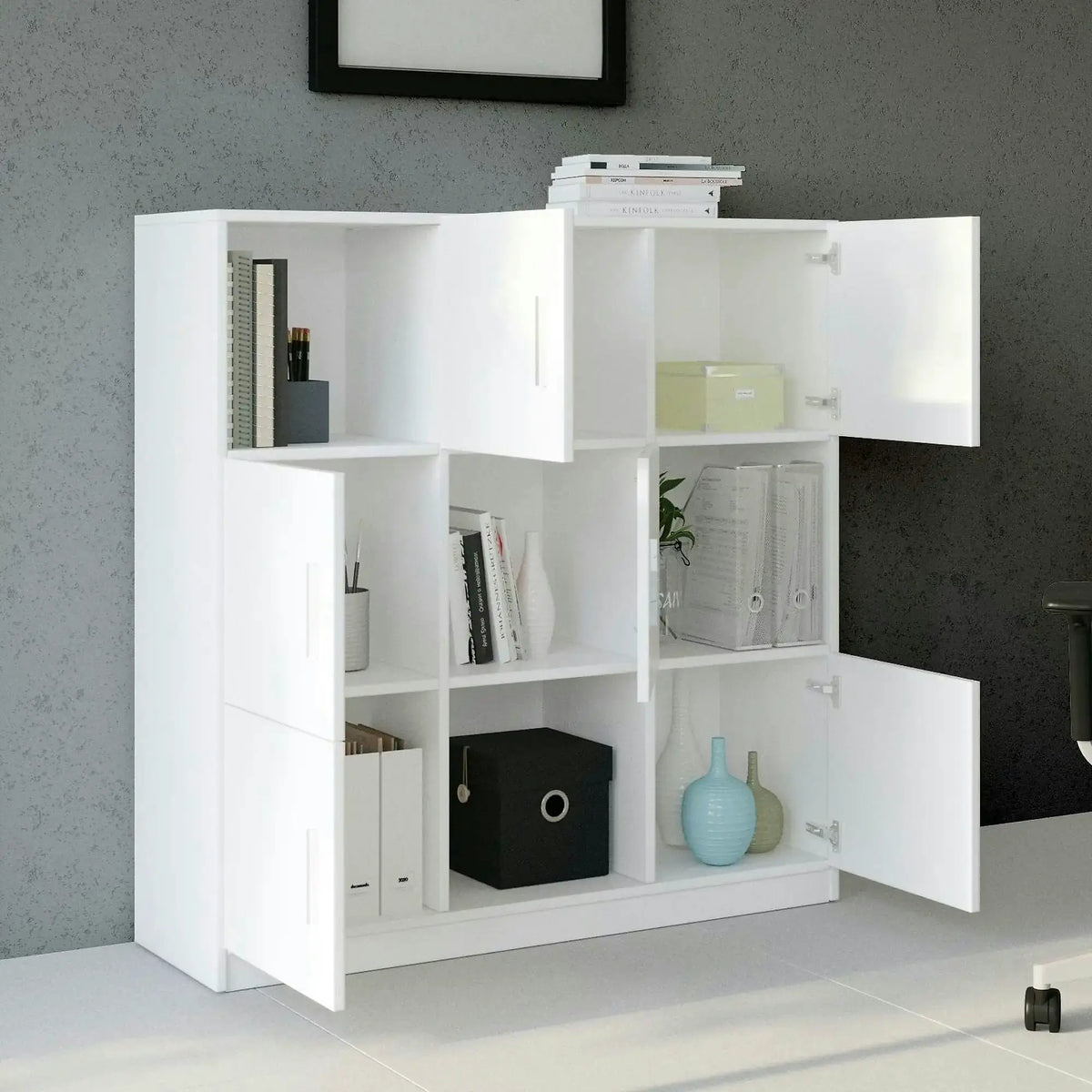 Comoda VO7-W, alb, PAL melaminat, 120x38x122 cm