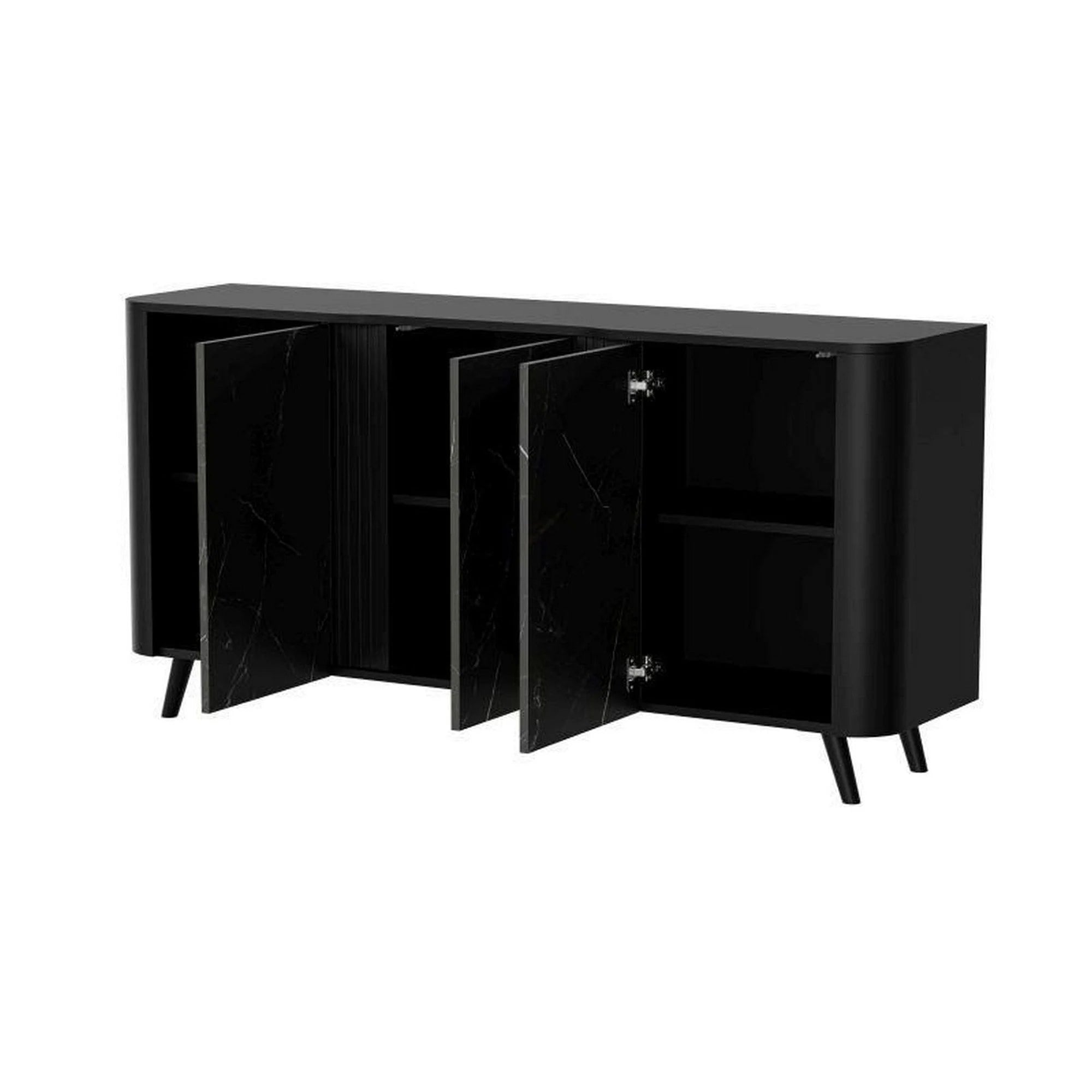 Comoda VOLARE, negru/imprimeu marmura, PAL laminat, 151x39x75 cm