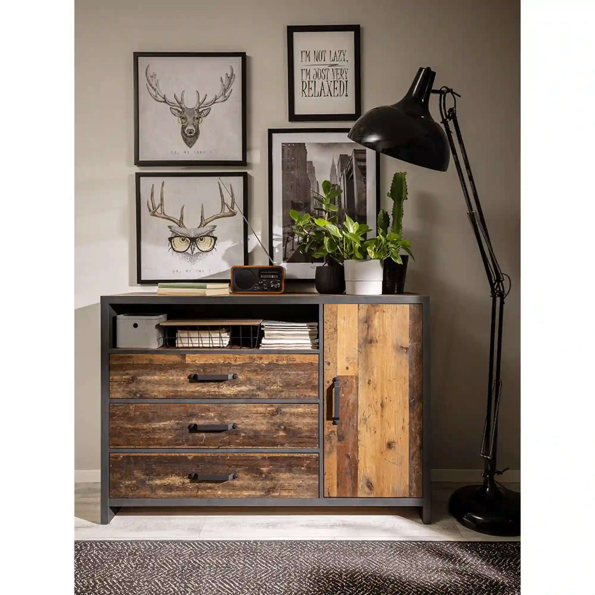 Comoda WESTON, maro/gri grafit, PAL laminat, 131x40x91 cm