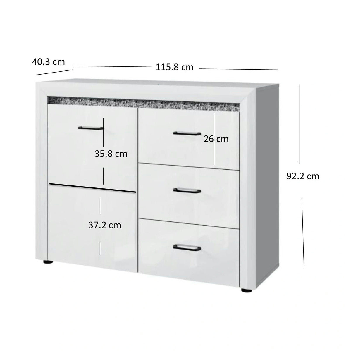 Comoda WHITEBLACK, alb/negru, PAL, 116x40x92 cm