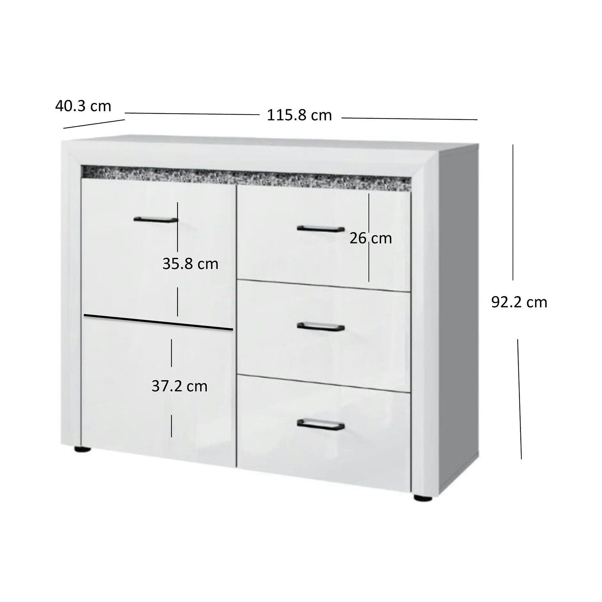 Comoda WHITEBLACK, alb/negru, PAL, 116x40x92 cm