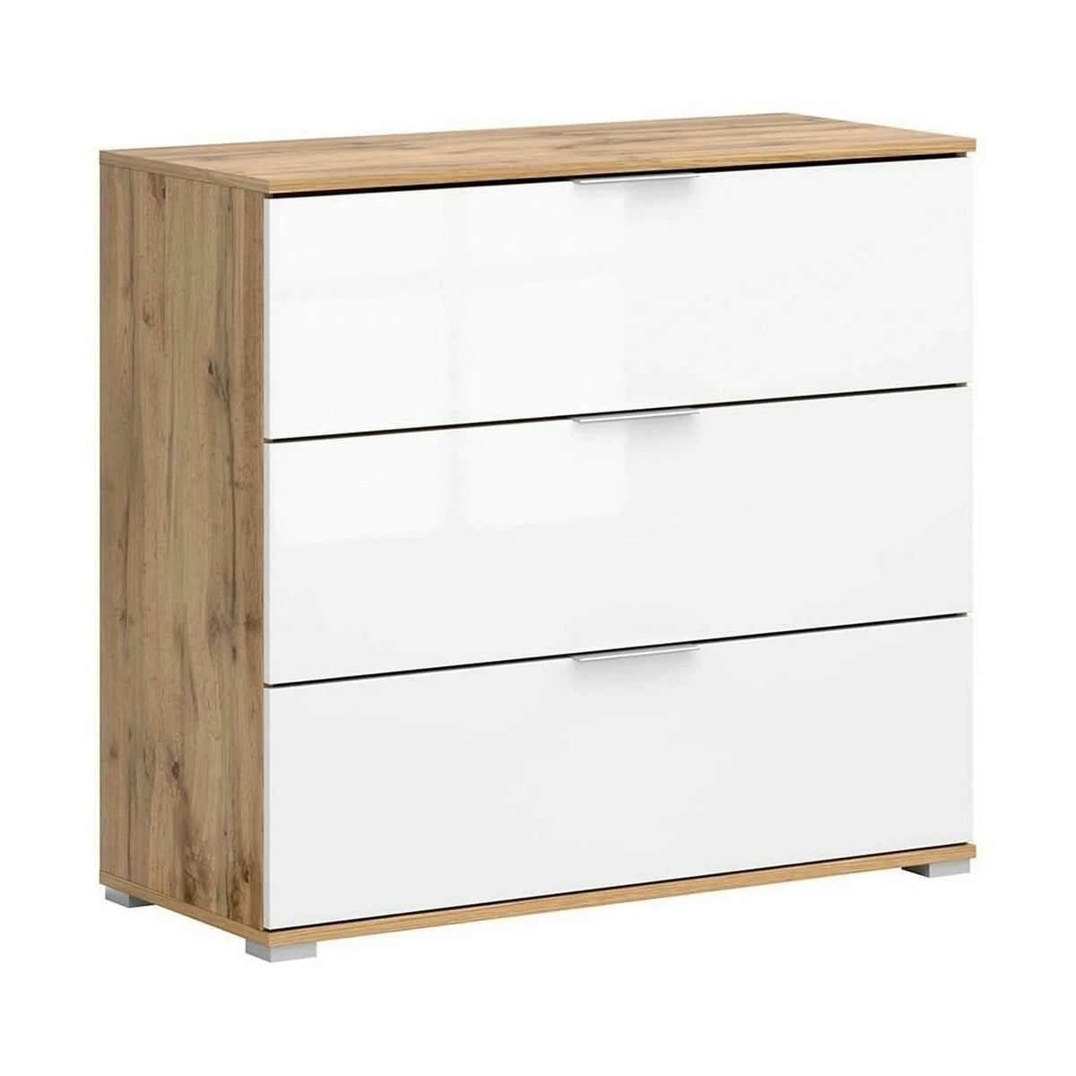 Comoda ZELE, steja wotan/alb lucios, PAL laminat, 95x41x86 cm