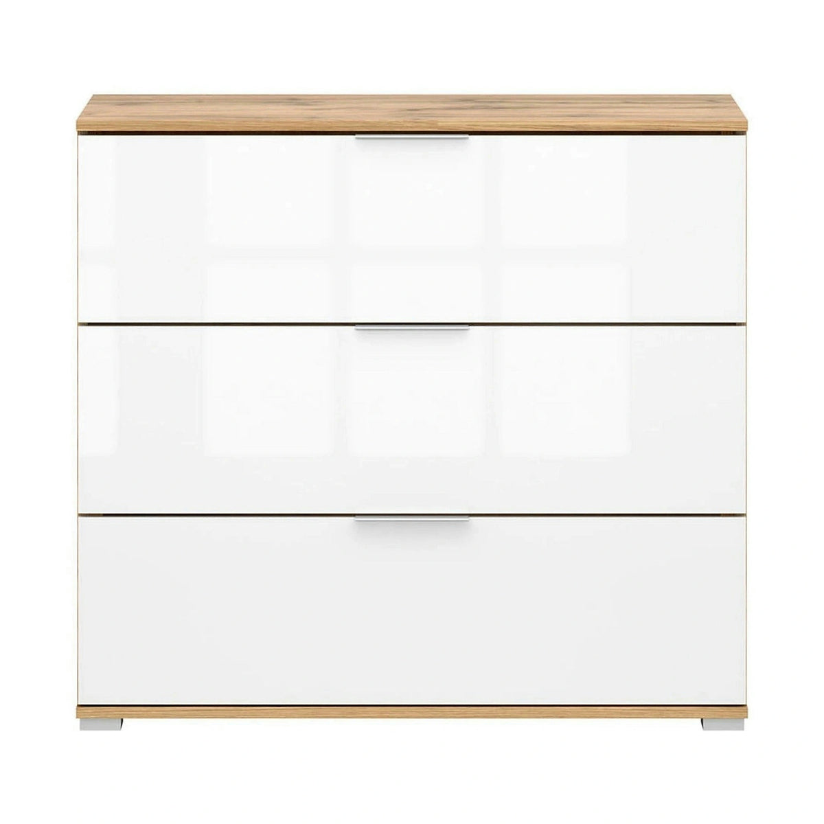Comoda ZELE, steja wotan/alb lucios, PAL laminat, 95x41x86 cm