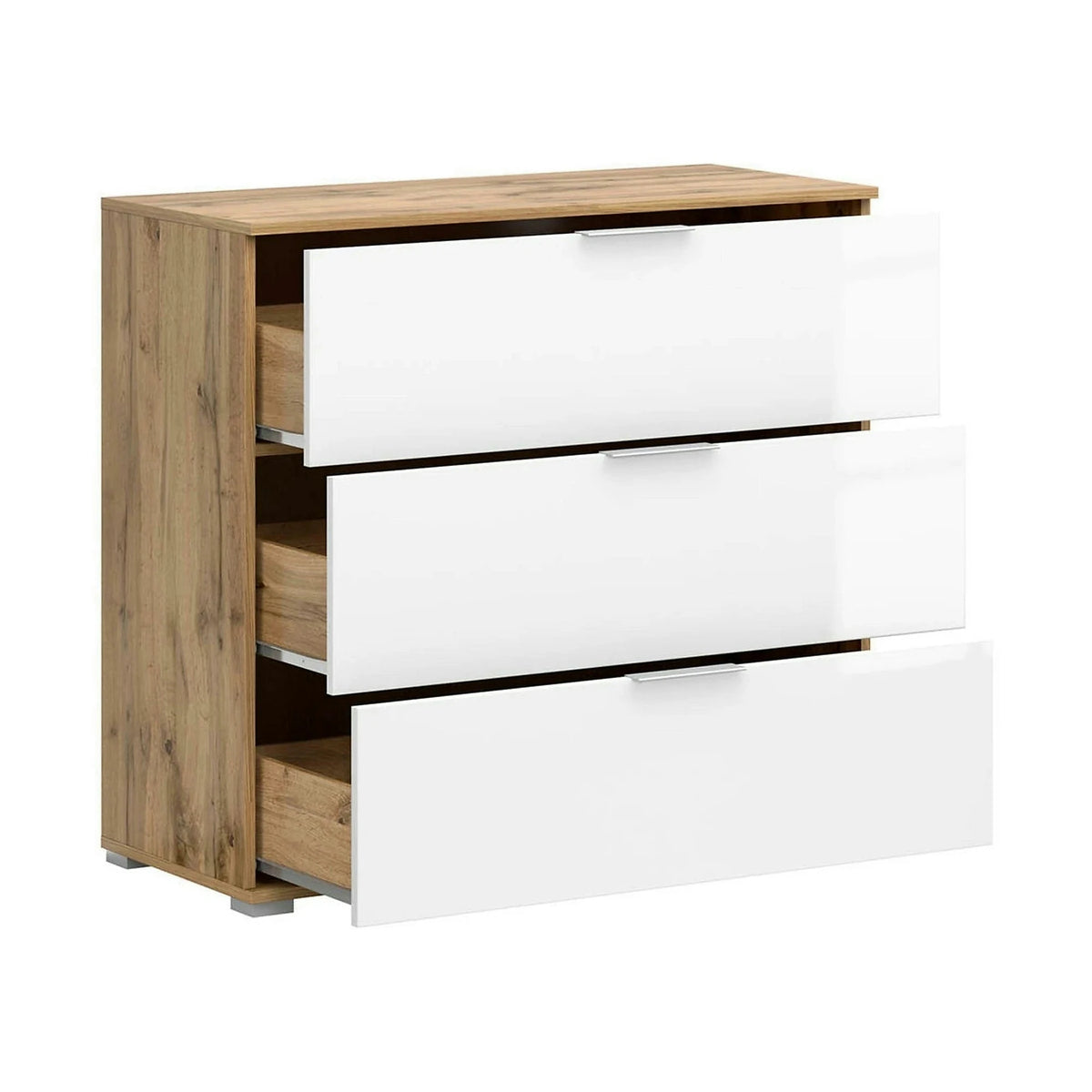 Comoda ZELE, steja wotan/alb lucios, PAL laminat, 95x41x86 cm
