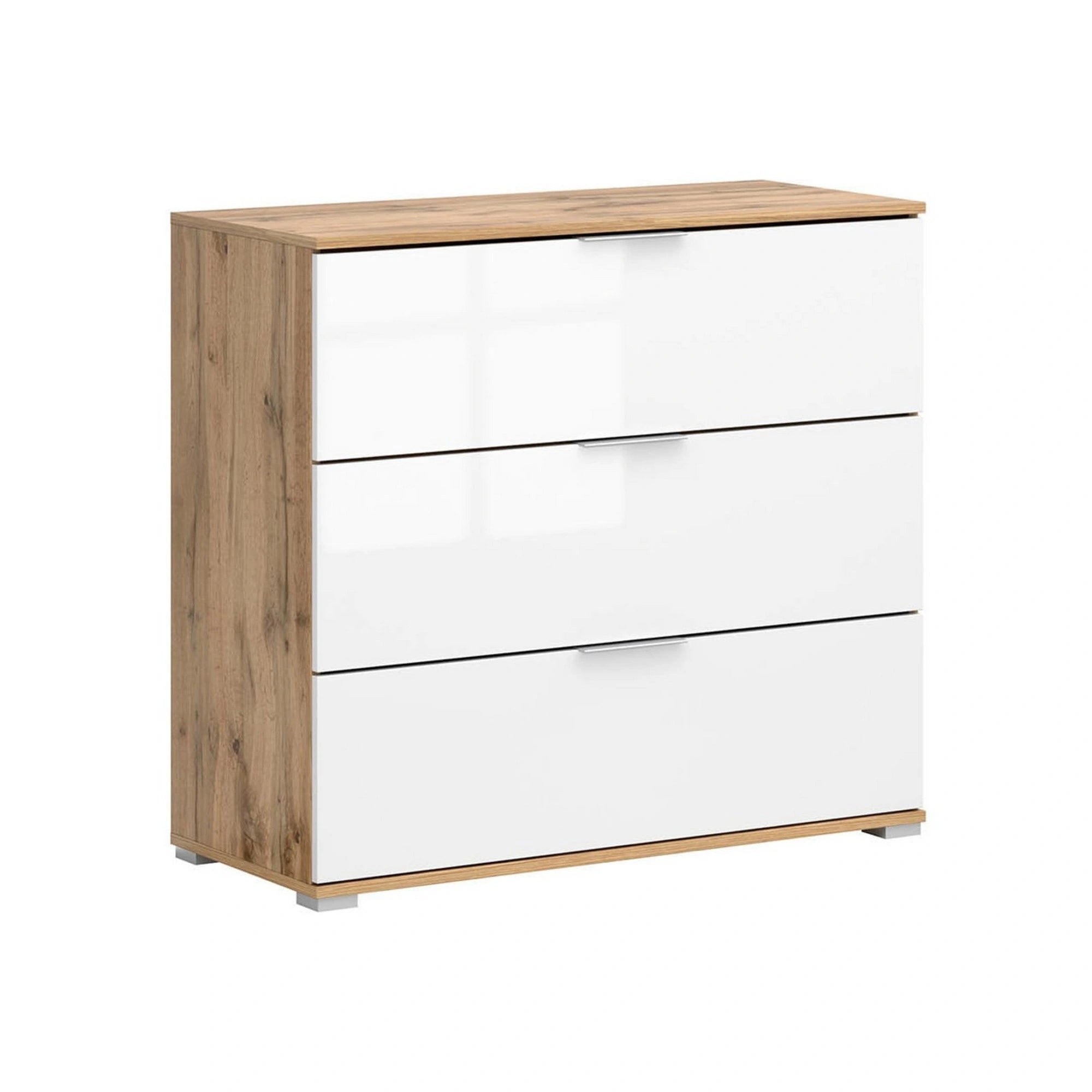 Comoda ZELE, steja wotan/alb lucios, PAL laminat, 95x41x86 cm