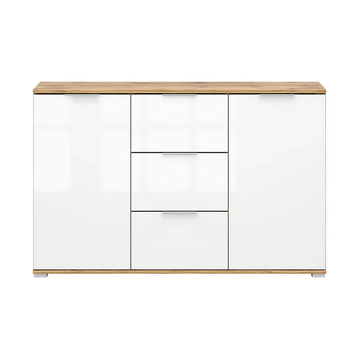 Comoda ZELE, stejar wotan/alb lucios, PAL laminat, 135x41x86 cm
