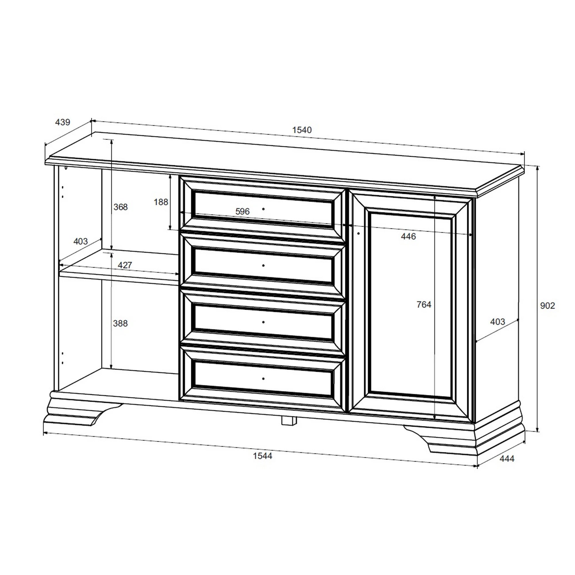 Comoda vintage alba IDENTO, PAL, 154x45x90 cm
