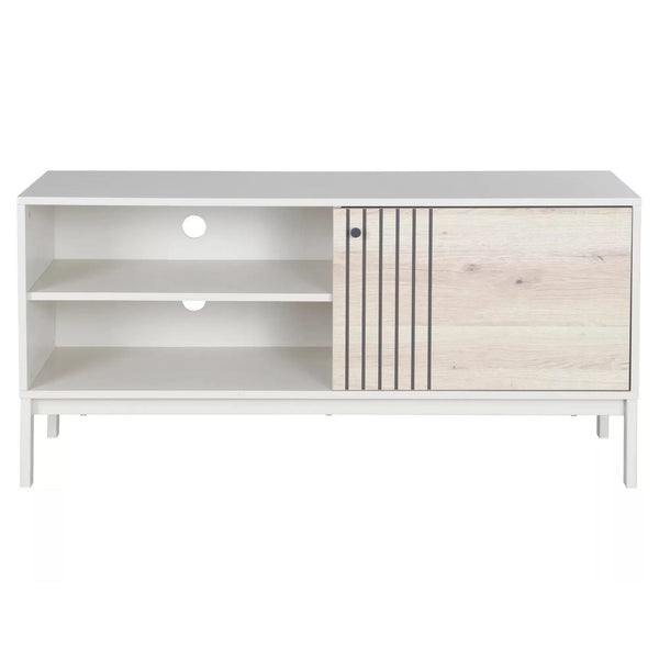 Comoda TV FROST 2, stejar alpin/alb, PAL/metal, 120x40x58 cm