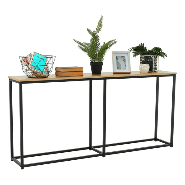 Consola BUSTA, stejar/negru, DTD infoliat/otel, 160x30x75 cm