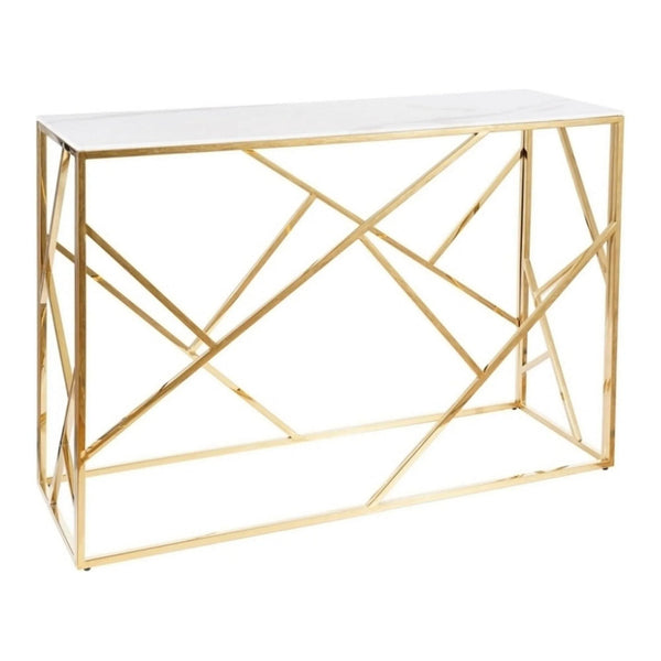 Consola ESCADA C II, alb cu efect de marmura/auriu, sticla securizata/metal, 120x40x78 cm
