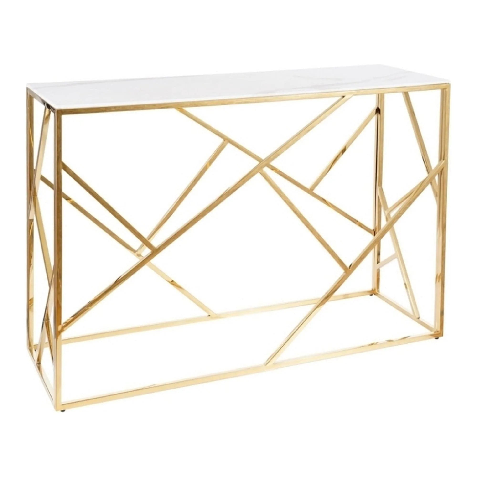 Consola ESCADA C II, alb cu efect de marmura/auriu, sticla securizata/metal, 120x40x78 cm