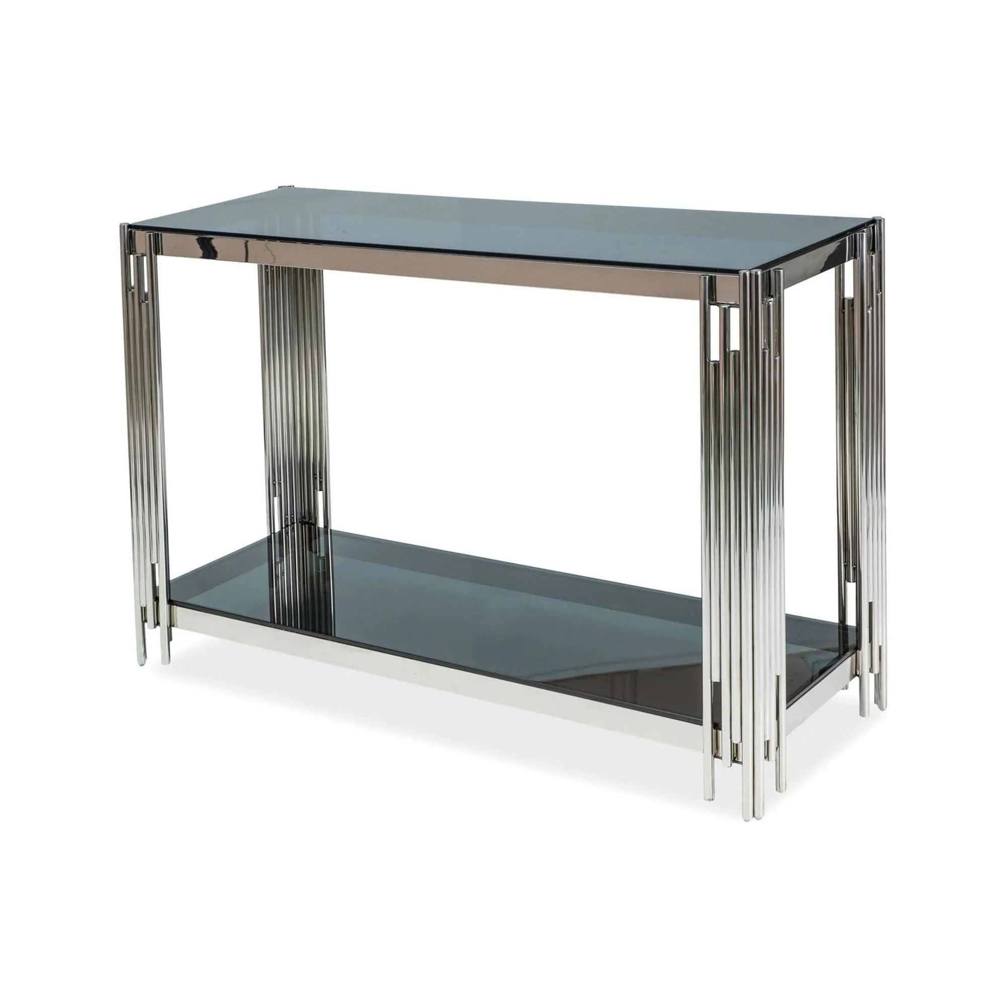 Consola FOSSIL C, negru fumuriu/crom, sticla securizata/metal, 120x40x78 cm