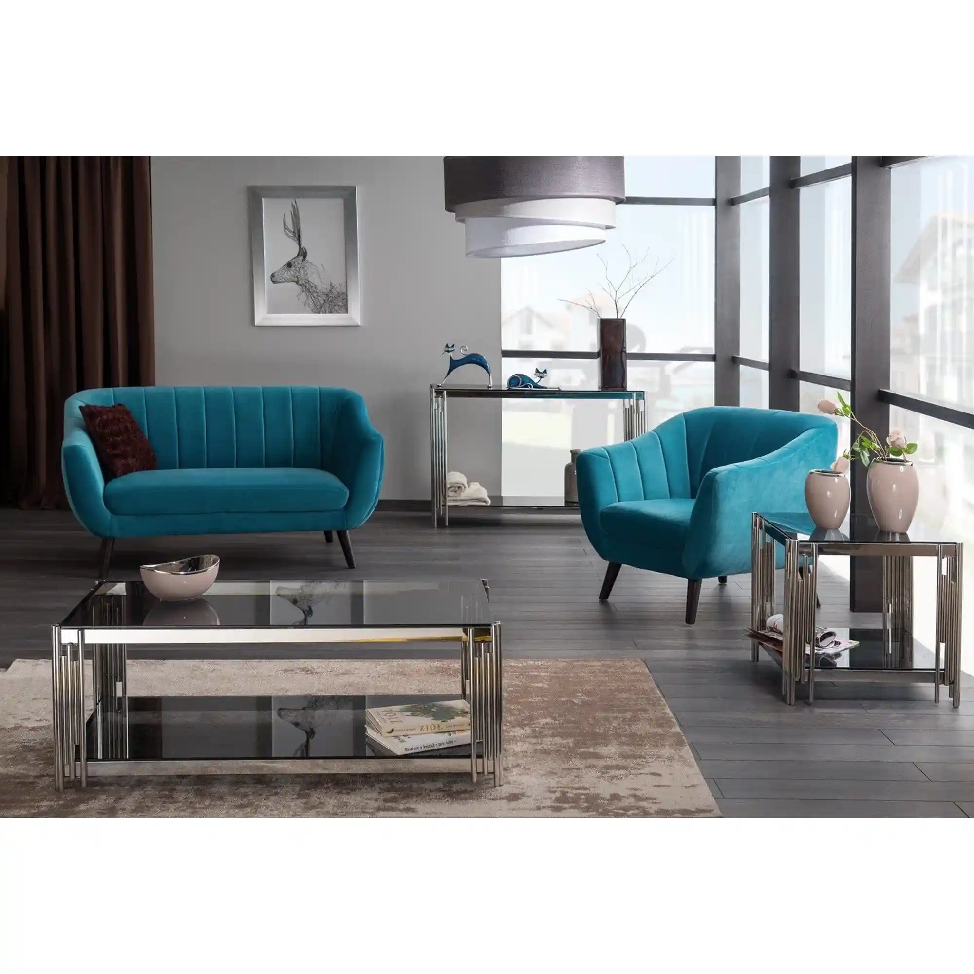 Consola FOSSIL C, negru fumuriu/crom, sticla securizata/metal, 120x40x78 cm