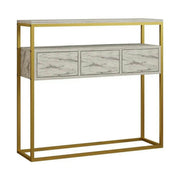 Consola GUARDA, alb cu efect de marmura/auriu, PAL melaminat/metal, 100x29x90 cm