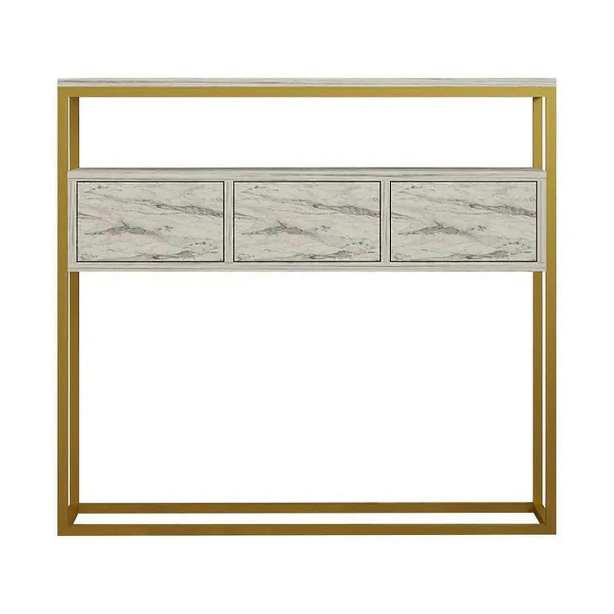 Consola GUARDA, alb cu efect de marmura/auriu, PAL melaminat/metal, 100x29x90 cm