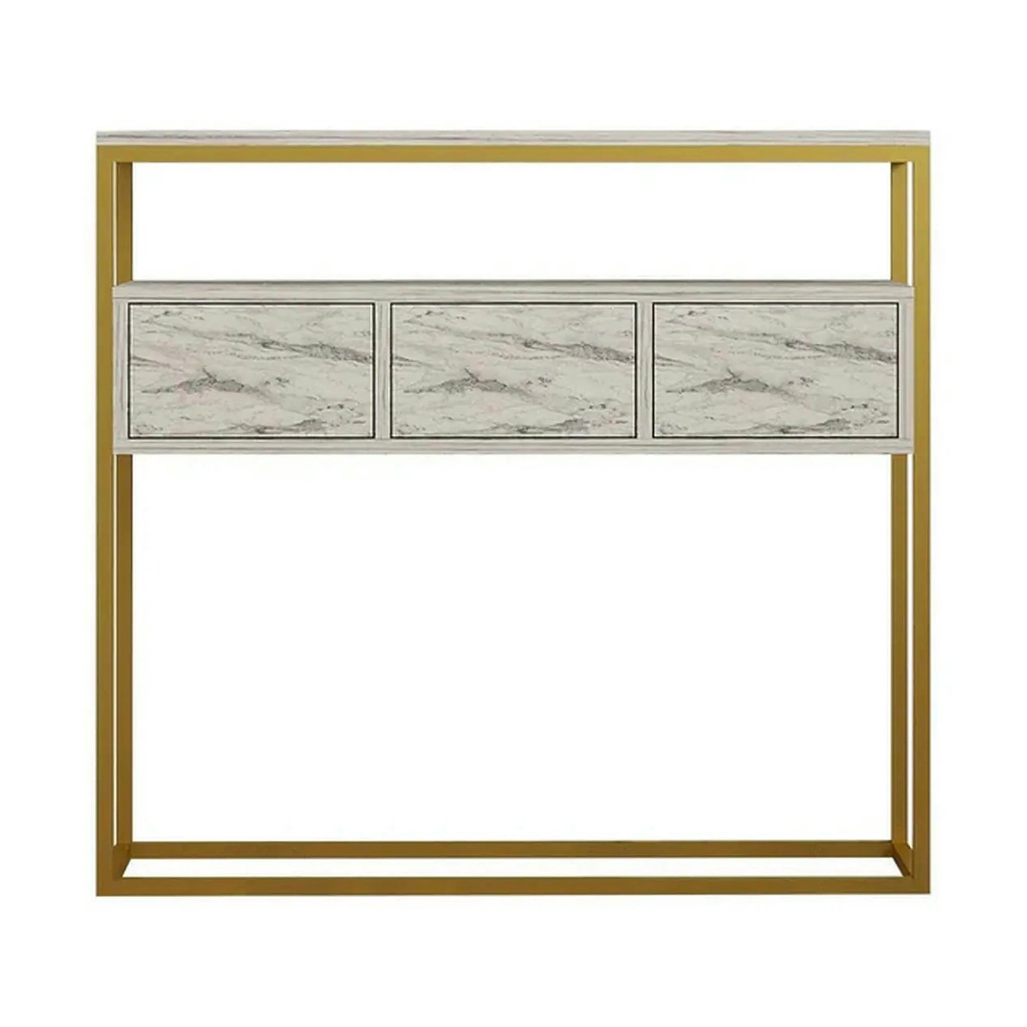 Consola GUARDA, alb cu efect de marmura/auriu, PAL melaminat/metal, 100x29x90 cm