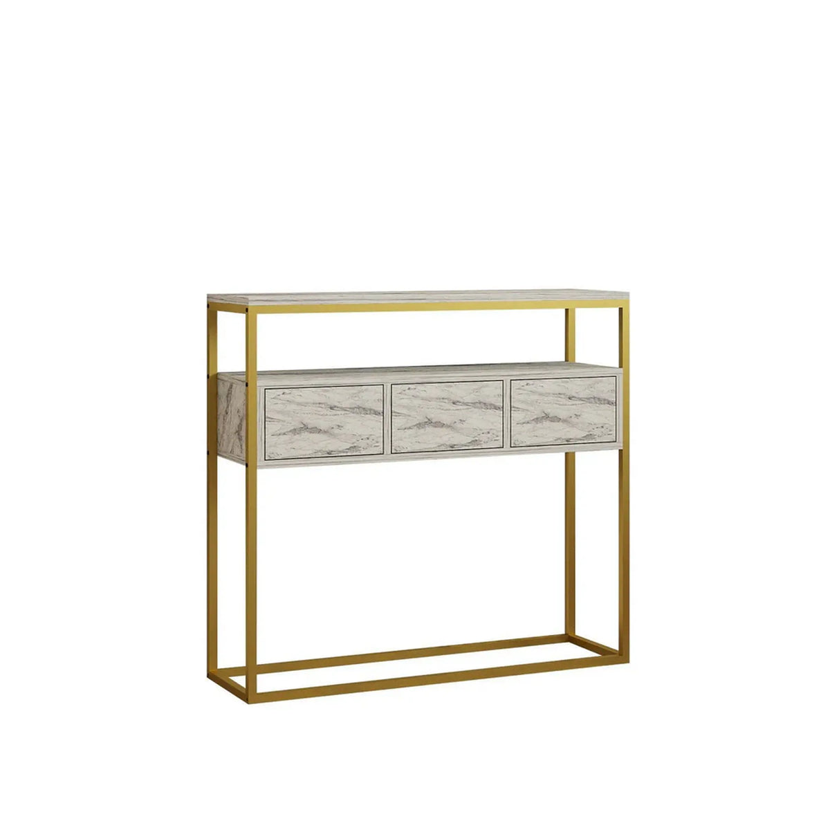 Consola GUARDA, alb cu efect de marmura/auriu, PAL melaminat/metal, 100x29x90 cm