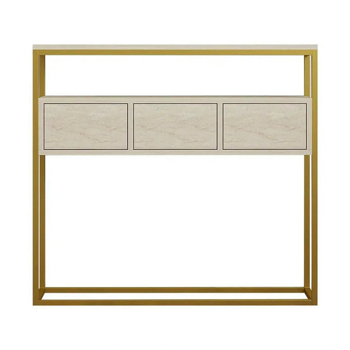 Consola GUARDA, bej cu efect de marmura/auriu, PAL melaminat, 100x29x90 cm