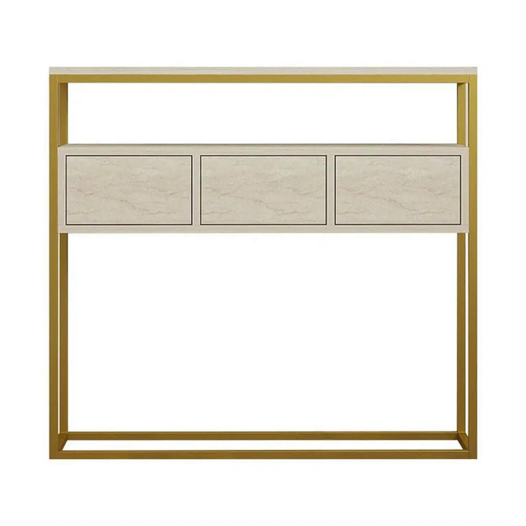 Consola GUARDA, bej cu efect de marmura/auriu, PAL melaminat, 100x29x90 cm