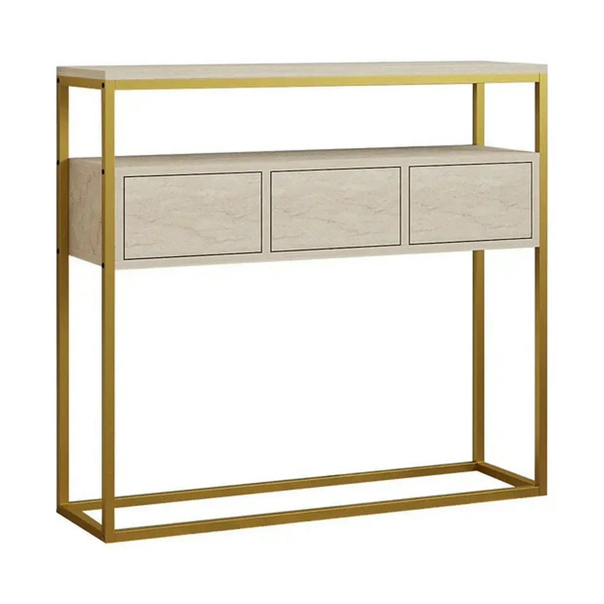 Consola GUARDA, bej cu efect de marmura/auriu, PAL melaminat, 100x29x90 cm