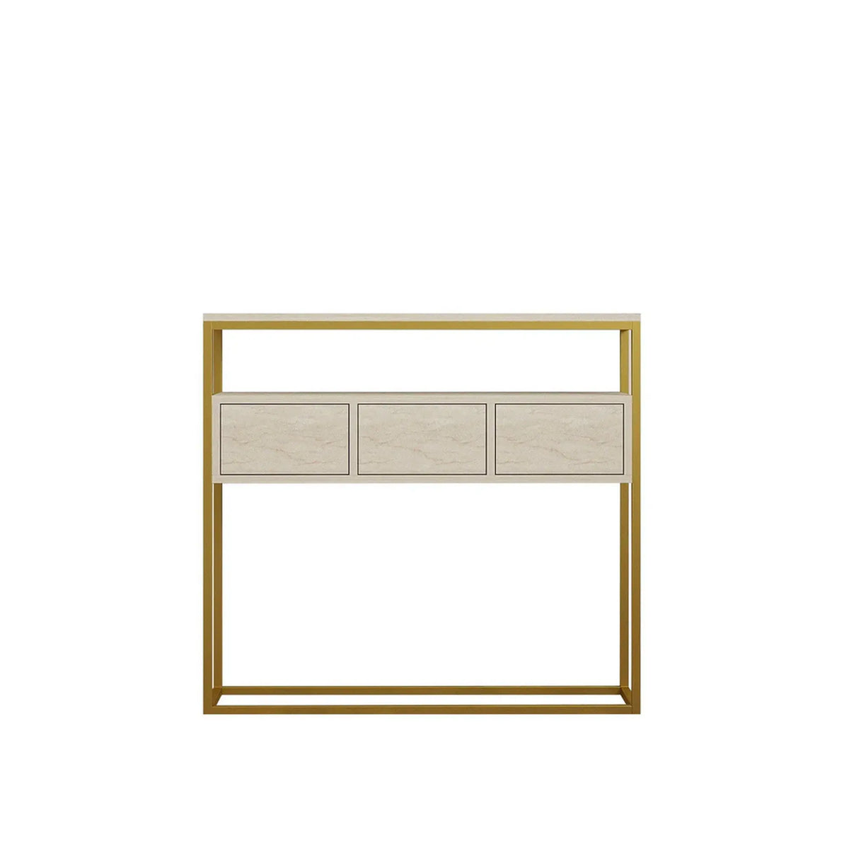 Consola GUARDA, bej cu efect de marmura/auriu, PAL melaminat, 100x29x90 cm