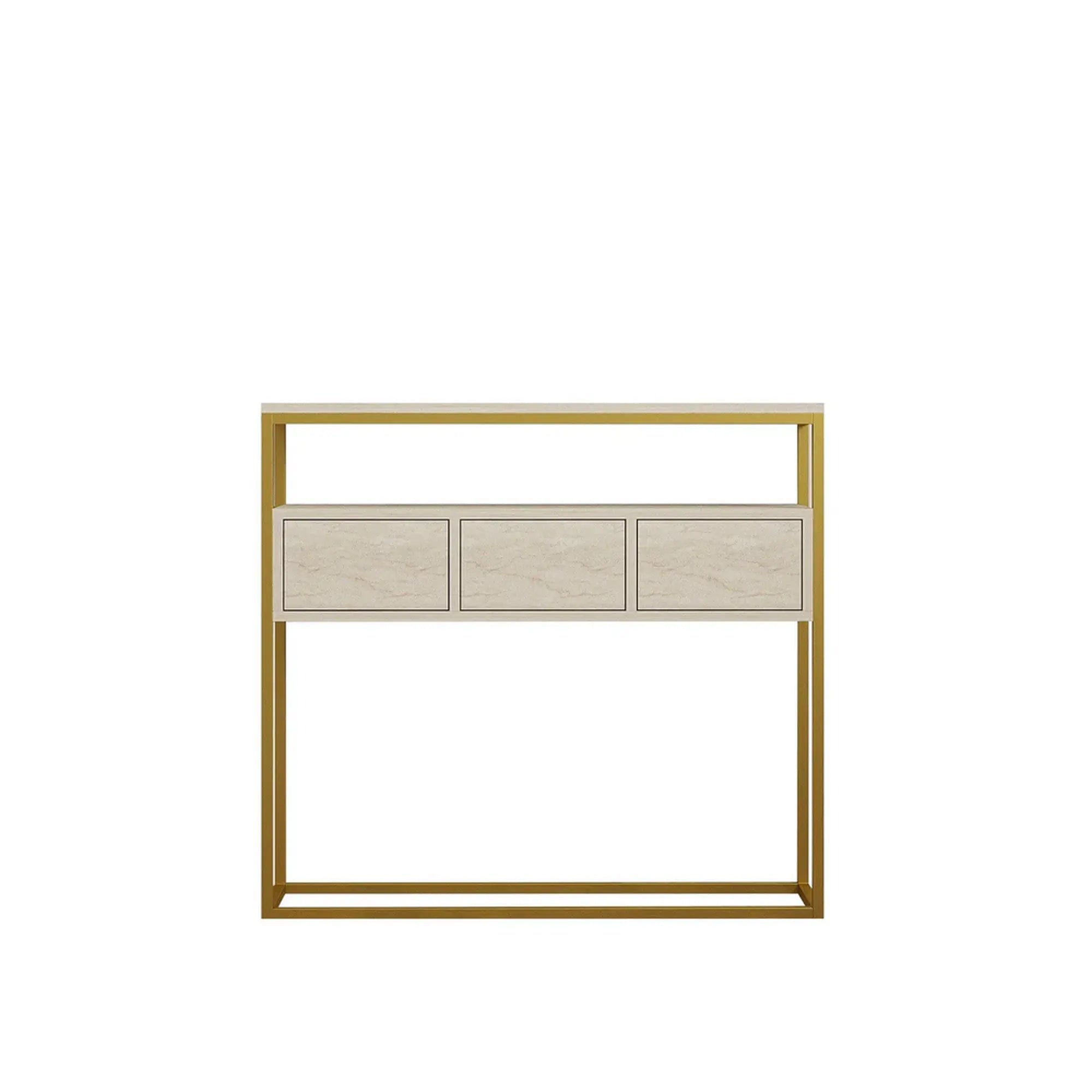 Consola GUARDA, bej cu efect de marmura/auriu, PAL melaminat, 100x29x90 cm