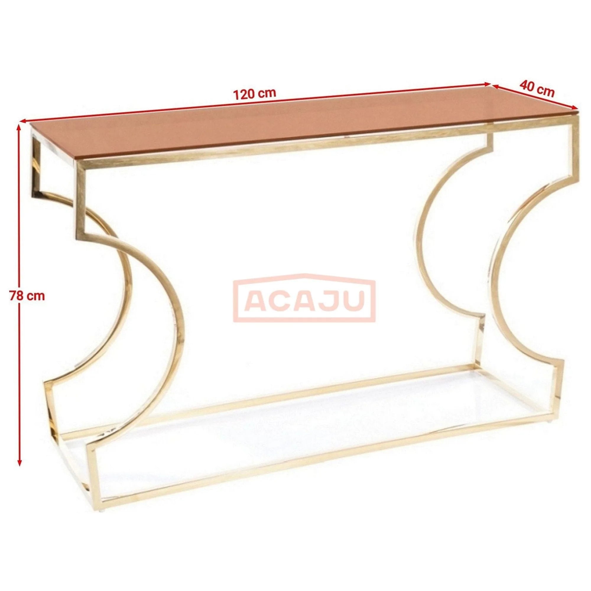 Consola KENZO C, chihlimbar/auriu, sticla securizata/metal, 120x40x78 cm
