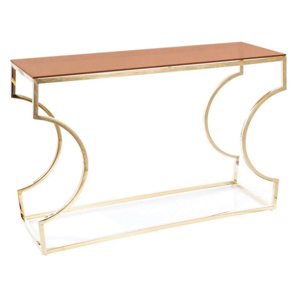Consola KENZO C, chihlimbar/auriu, sticla securizata/metal, 120x40x78 cm