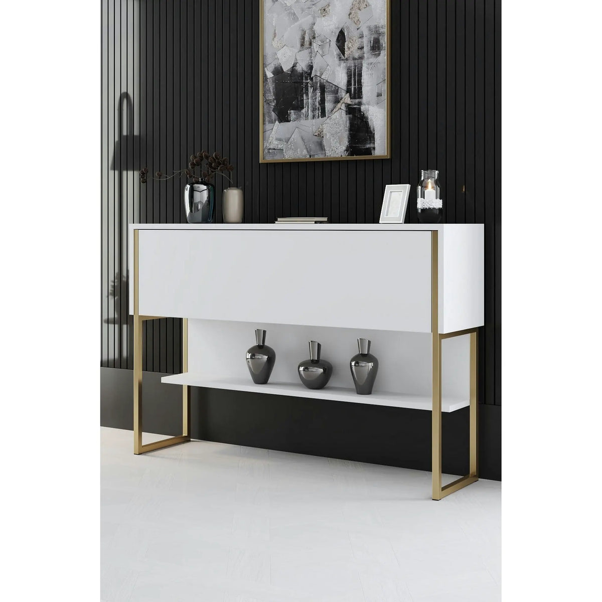 Consola LUXE, alb/auriu, PAL melaminat/metal, 120x30x80 cm