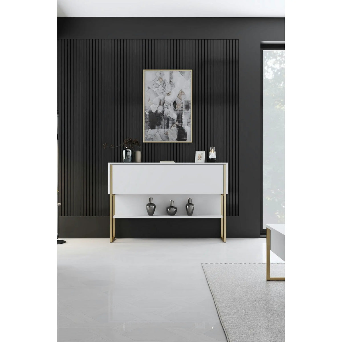 Consola LUXE, alb/auriu, PAL melaminat/metal, 120x30x80 cm