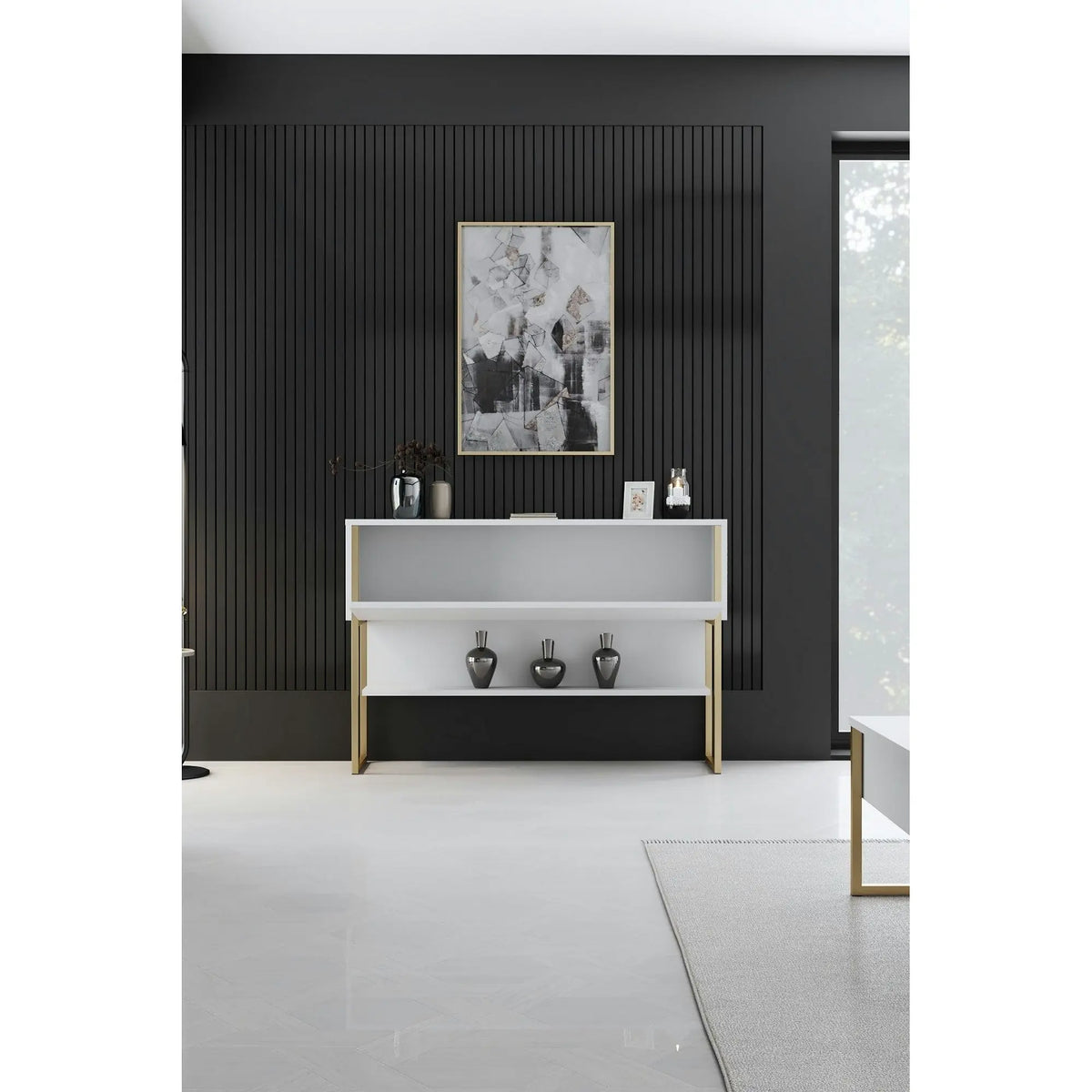 Consola LUXE, alb/auriu, PAL melaminat/metal, 120x30x80 cm