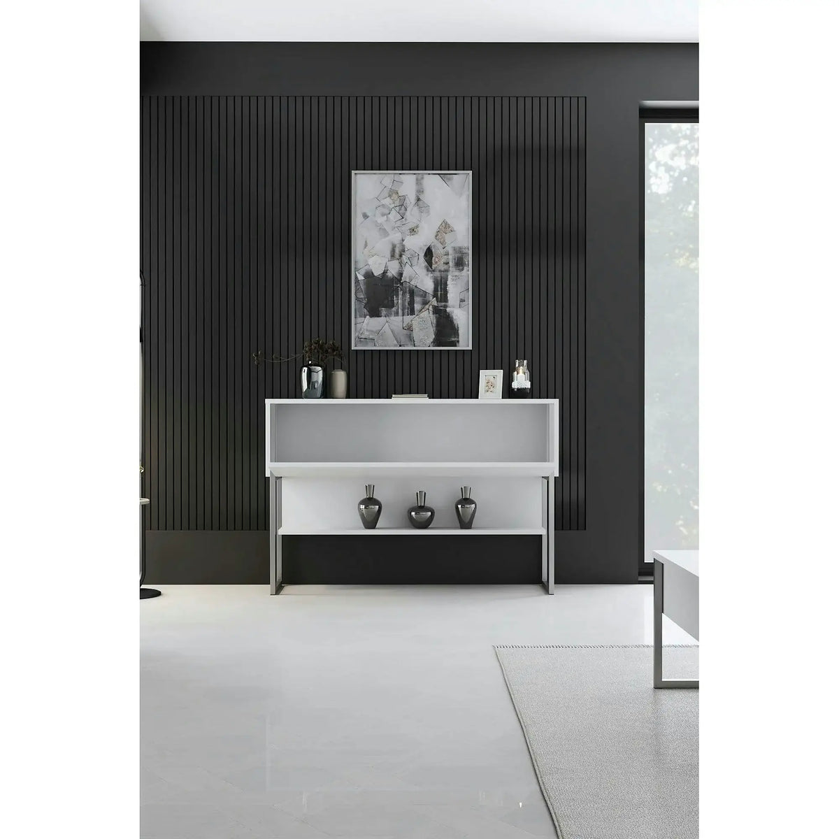 Consola LUXE, alb/crom, PAL melaminat/metal, 120x30x80 cm