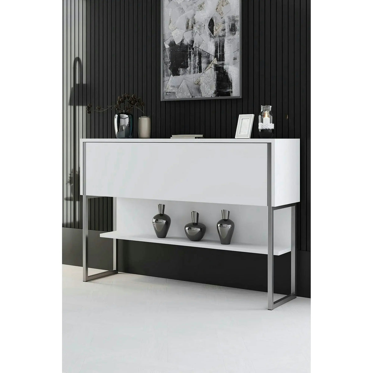 Consola LUXE, alb/crom, PAL melaminat/metal, 120x30x80 cm