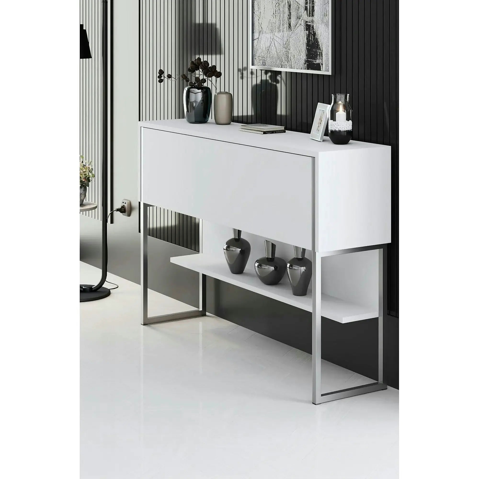 Consola LUXE, alb/crom, PAL melaminat/metal, 120x30x80 cm